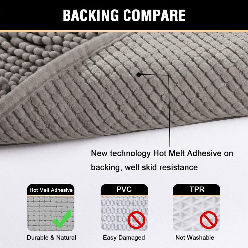 H.VERSAILTEX Original Shaggy Chenille 2 Piece Bath Rug Set, 20x20 Square U-Shape Contoured Toilet Mat & 32x20 Carpet Rug, Machine Wash/Dry Mats, Soft, Plush Rugs for Tub Shower (Dark Grey) - Image 5